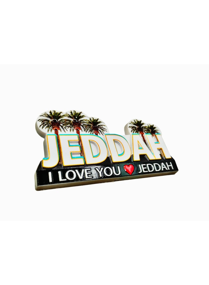 هدايا تذكارية عربية مغناطيس ثلاجة "جدة أحبك" - تذكار سيراميكي مزين بأشجار نخيل نابضة بالحياة - هدية فريدة من نوعها من المملكة العربية السعودية للمسافرين وهواة جمع التذكارات وديكور المنزل - Image 2